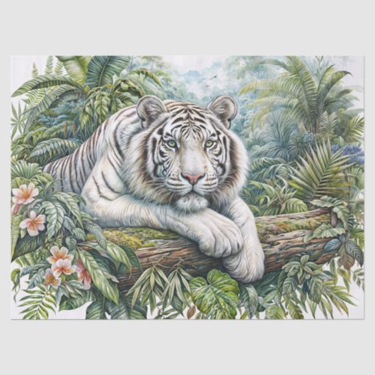 Weißer Tiger im üppigen Dschungel Seidenpapier (Vorderseite)