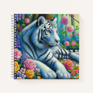 Weißer Tiger im Wald mit Aquamarinen rosa Blume Notizblock