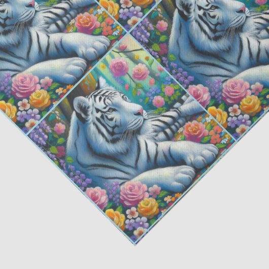 Weißer Tiger im Wald mit Blume Decoupage Seidenpapier (Ausschnitt)