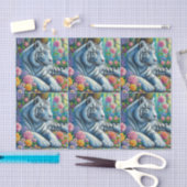 Weißer Tiger im Wald mit Blume Decoupage Seidenpapier (Handwerk)