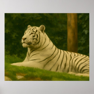 Weißer Tiger im Waldlicht Poster