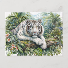 Weißer Tiger in Dschungel-Aquarellkunst Postkarte