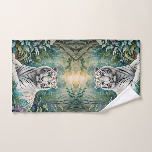 Weißer Tiger in einem blauen grünen Dschungel Badhandtuch Set (Handtuch)