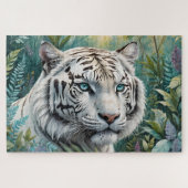 Weißer Tiger in einem blauen grünen Dschungel Puzzle (Horizontal)