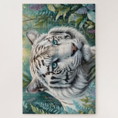 Weißer Tiger in einem blauen grünen Dschungel Puzzle (Vertikal)