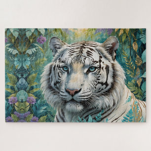 Weißer Tiger in einem blaugrünen Dschungel Puzzle