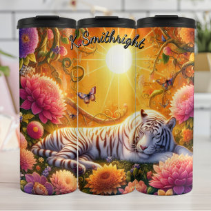 Weißer Tiger in Meereswellen Thermosbecher