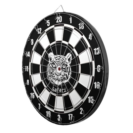 Weißer Tiger in Schwarz und Weiß Dartscheibe (Vorderseite rechts)