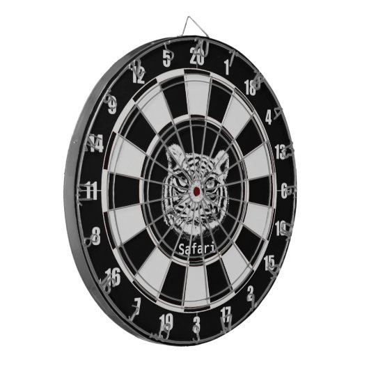 Weißer Tiger in Schwarz und Weiß Dartscheibe (Vorderseite Links)