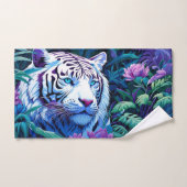 Weißer Tiger in violetten Blumen Badhandtuch Set (Handtuch)