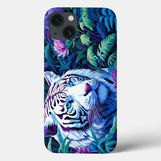 Weißer Tiger in violetten Blumen Case-Mate iPhone Hülle (Rückseite)