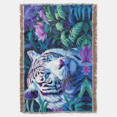 Weißer Tiger in violetten Blumen Decke (Vorderseite Vertikal)