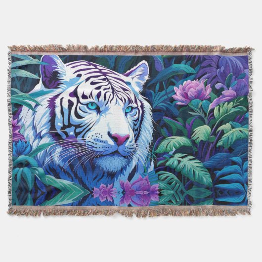 Weißer Tiger in violetten Blumen Decke (Vorderseite)