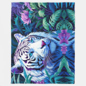 Weißer Tiger in violetten Blumen Fleecedecke (Vorderseite)
