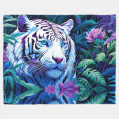 Weißer Tiger in violetten Blumen Fleecedecke (Vorderseite (Horizontal))