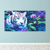 Weißer Tiger in violetten Blumen Leinwanddruck (Insitu (Holzboden))