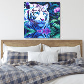 Weißer Tiger in violetten Blumen Leinwanddruck (Insitu (Schlafzimmer))
