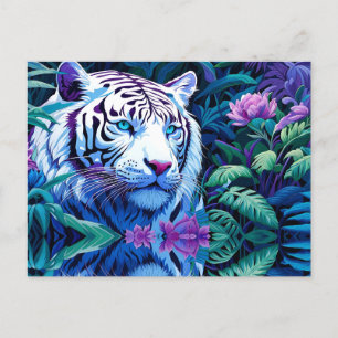 Weißer Tiger in violetten Blumen Postkarte