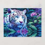 Weißer Tiger in violetten Blumen Postkarte (Vorderseite)