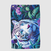 Weißer Tiger in violetten Blumen Reflexion Golfhandtuch (Vorderseite)