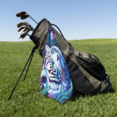 Weißer Tiger in violetten Blumen Reflexion Golfhandtuch (Gras)