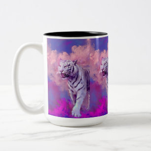 Weißer Tiger in violetten Träumen Zweifarbige Tasse