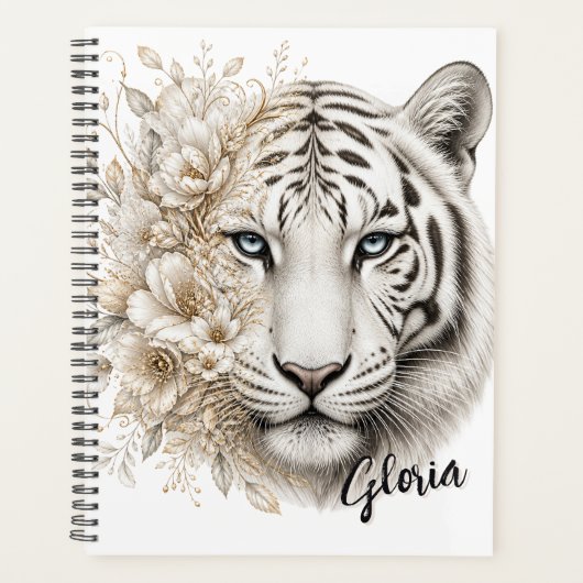 Weißer Tiger mit blauen Augen - Blumenkunst Planer (Vorderseite)