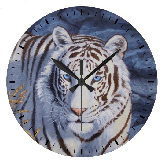 Weisser Tiger Mit Blauen Augen Grosse Wanduhr Zazzle De