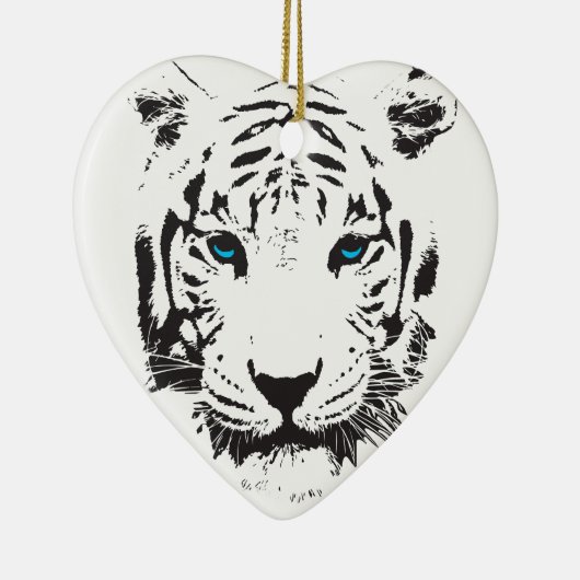 Weißer Tiger mit blauen Augen Keramik Ornament (Rechts)