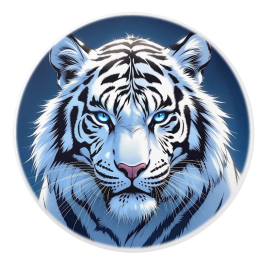 Weißer Tiger mit blauen Augen Keramikknauf (Vorderseite)