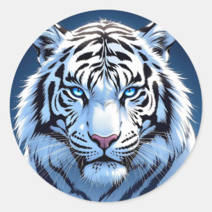 Weißer Tiger mit blauen Augen Runder Aufkleber