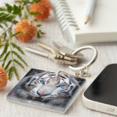 Weißer Tiger mit blauen Augen Schlüsselanhänger (Vorderseite rechts)