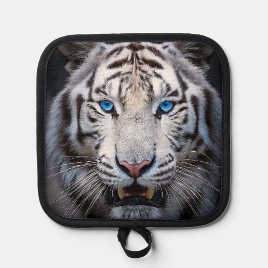 Weißer Tiger mit blauen Augen Topflappen (Vorderseite)