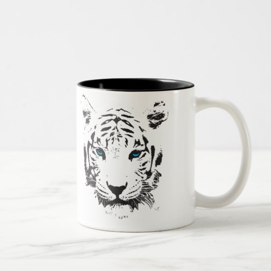 Weißer Tiger mit blauen Augen Zweifarbige Tasse (Rechts)