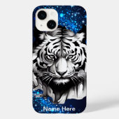Weißer Tiger mit blauen Glitzern Case-Mate iPhone Hülle (Rückseite)