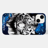 Weißer Tiger mit blauen Glitzern Case-Mate iPhone Hülle (Rückseite (Horizontal))