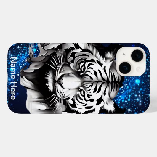 Weißer Tiger mit blauen Glitzern Case-Mate iPhone Hülle (Rückseite (Horizontal))