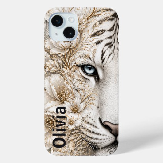 Weißer Tiger mit blauer Augen - Florale Kunst Case-Mate iPhone Hülle (Rückseite)
