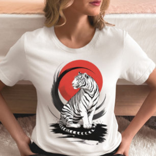 Weißer Tiger mit roter Sonne Künstlerisch Tri-Blend Shirt