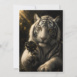 Weißer Tiger mit schwarzer Rose unter Mondlicht – Karte