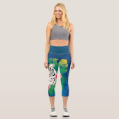 Weißer Tiger mit tropischen Blätter Capri Leggings (Vorderseite)