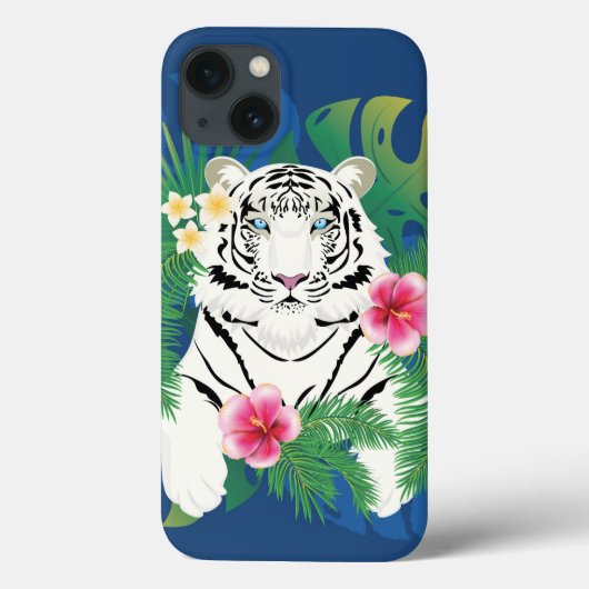 Weißer Tiger mit tropischen Blätter Case-Mate iPhone Hülle (Rückseite)