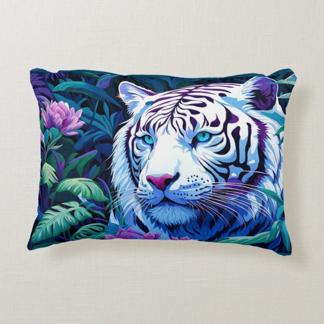 Weißer Tiger mit violetten Blumen Pillowcase Dekokissen (Rückseite)