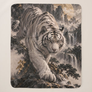 Weißer Tiger mit Vollmond und schneebedeckten Berg Sherpadecke