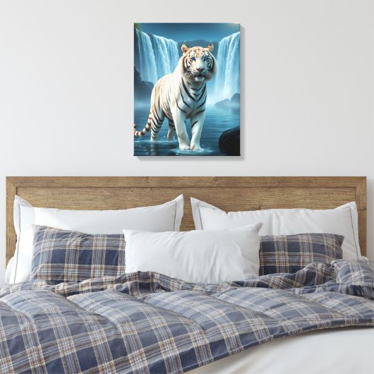 Weißer Tiger mit Wasserfällen gesteppte Leinwand P (Insitu (Schlafzimmer))