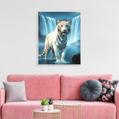 Weißer Tiger mit Wasserfällen gesteppte Leinwand P (Insitu (Wohnzimmer))
