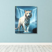 Weißer Tiger mit Wasserfällen gesteppte Leinwand P (Insitu (Holzboden))