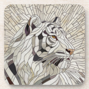 Weißer Tiger - Mosaikkunst aus Glas Getränkeuntersetzer