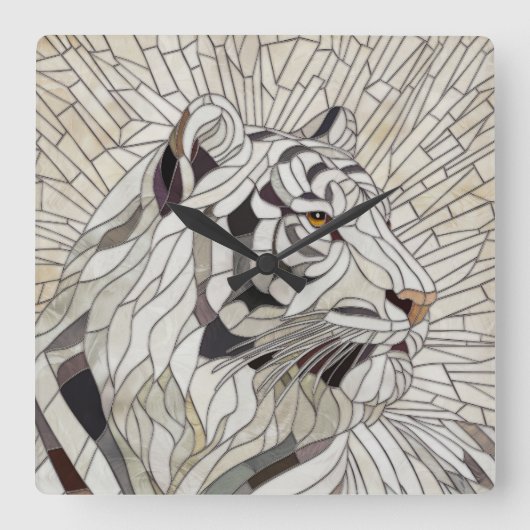 Weißer Tiger - Mosaikkunst aus Glas Quadratische Wanduhr (Vorderseite)