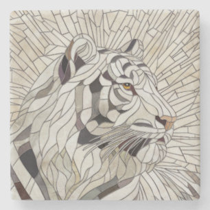 Weißer Tiger - Mosaikkunst aus Glas Steinuntersetzer